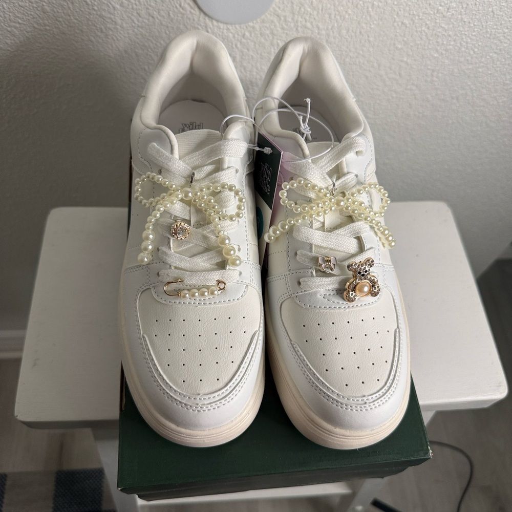 NWT- Wild Fable- Lola sneaker-White -Memory Foam- with custom charms -Size 8. #1